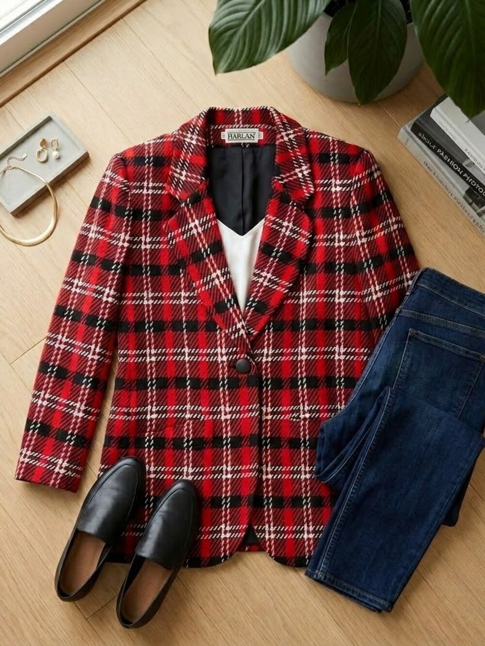 Tailored by Harlan vintage Tartan plaid lined blazer jacket, sz 16